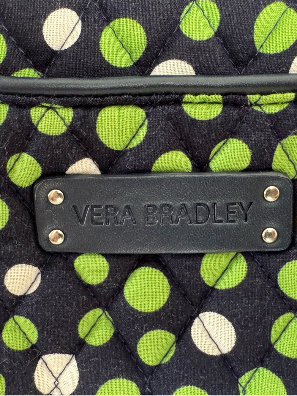 Vera Bradley Navy Tote with Green and White Polka Dots - Picture 2 of 5